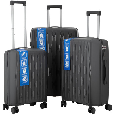 Набір валіз 2E, M7979, поліпропілен, (L+M+S), блискавка anti theft, 4 колеса, кодовий замок, темно-сірий