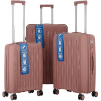 Набор чемоданов 2E, M7979, полипропилен, (L+M+S), молния anti theft, 4 колеса, кодовый замок, розово-золотой Набор чемоданов 2E, M7979, полипропилен, (L+M+S), молния anti theft, 4 колеса, кодовый замок, розово-золотой