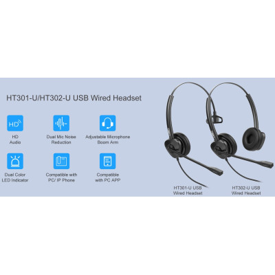 Гарнітура Dual Fanvil HT302, 1xRJ9, згинальний на 260° кронштейн стріли, технологія ENC та шумозаглушення