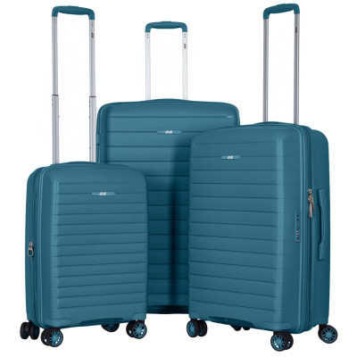 Набір валіз 2E, Aero, поліпропілен, (L+M+S), TSA, 4 колеса, EXP, синій