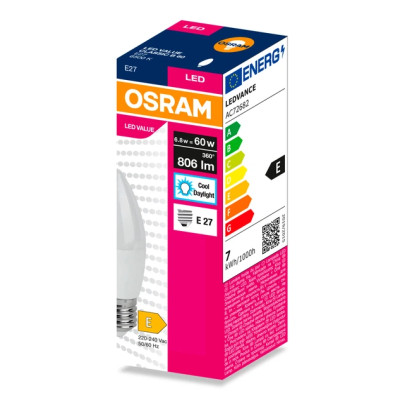 Лампа OSRAM LED E27 6.8Вт 3000К 806Лм В60 VALUE