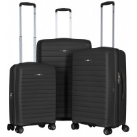 Набір валіз 2E, Aero, поліпропілен, (L+M+S), TSA, 4 колеса, EXP, чорний