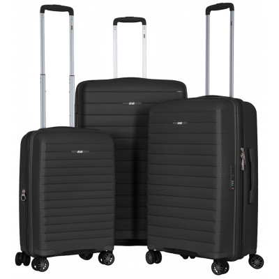 Набір валіз 2E, Aero, поліпропілен, (L+M+S), TSA, 4 колеса, EXP, чорний