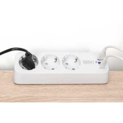 Блок розеток DIGITUS Office, 3xSchuko, 2xUSB-A, 1xUSB-C, 16A, 1.5м, вилка Schuko, білий