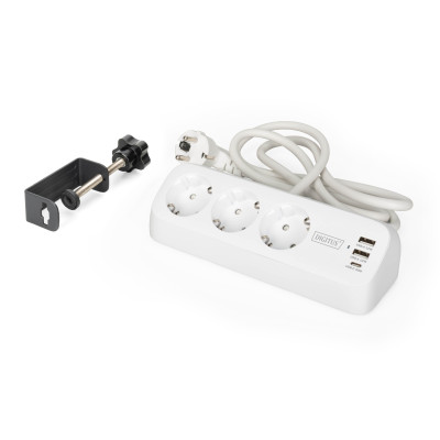 Блок розеток DIGITUS Office, 3xSchuko, 2xUSB-A, 1xUSB-C, 16A, 1.5м, вилка Schuko, білий