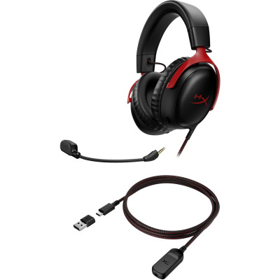 Гарнітура ігрова HyperX Cloud III, mini-jack/USB-A/USB-C, 1.2м/1.3м, чорно-червоний Гарнітура ігрова HyperX Cloud III, mini-jack/USB-A/USB-C, 1.2м/1.3м, чорно-червоний