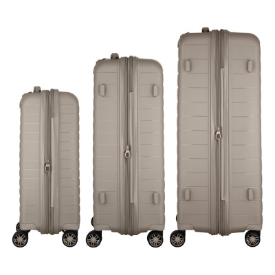 Набір валіз 2E, Aero, поліпропілен, (L+M+S), TSA, 4 колеса, EXP, сіро-коричневий