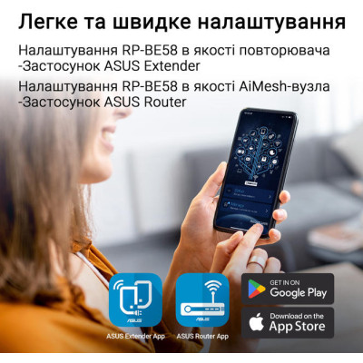 Розширювач покриття WiFi ASUS RP-BE58 AX3000 1xGE LAN, MESH Розширювач покриття WiFi ASUS RP-BE58 AX3000 1xGE LAN, MESH