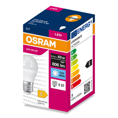 Лампа OSRAM LED VALUE CLASSIC P E27 6.5Вт 4000K 806Лм