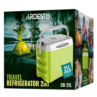 Холодильник дорожній ARDESTO, 2в1, 21л, 220/12В, підігрів 55°C, охолодження 18-20°C, USB-порт, 4.3кг, салатовий Холодильник дорожній ARDESTO, 2в1, 21л, 220/12В, підігрів 55°C, охолодження 18-20°C, USB-порт, 4.3кг, салатовий