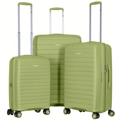 Набір валіз 2E, Aero, поліпропілен, (L+M+S), TSA, 4 колеса, EXP, оливково-зелений