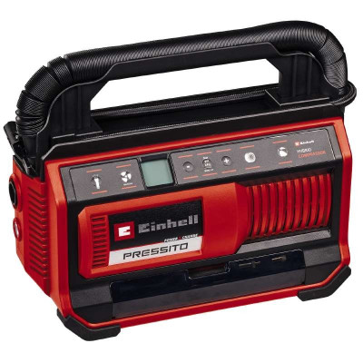 Компресор автомобільний гібридний Einhell PRESSITO 18/25 Hybrid, PXC, 230/18В, 11бар, 25л/хв, вис. і низьк. тиск, можливість всмоктування, шланг 710мм, 2.05кг, без АКБ та ЗП
