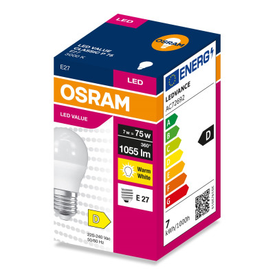 Лампа OSRAM LED VALUE CLASSIC P E27 7Вт 3000K 1055Лм Лампа OSRAM LED VALUE CLASSIC P E27 7Вт 3000K 1055Лм