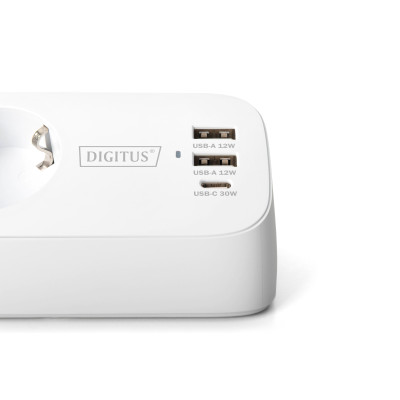 Блок розеток DIGITUS Office, 3xSchuko, 2xUSB-A, 1xUSB-C, 16A, 1.5м, вилка Schuko, білий