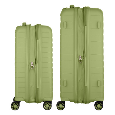 Набір валіз 2E, Aero, поліпропілен, (M+S), TSA, 4 колеса, EXP, оливково-зелений