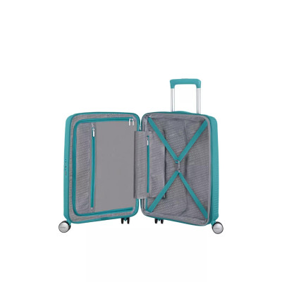 Валіза American Tourister, Soundbox, поліпропілен, мала, 55см, 35.5/41л, TSA, 4 колеса, EXP, бірюзовий
