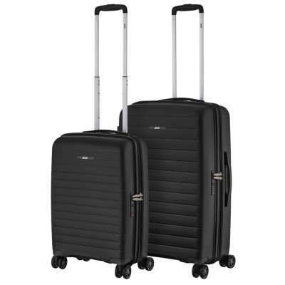 Набір валіз 2E, Aero, поліпропілен, (M+S), TSA, 4 колеса, EXP, чорний