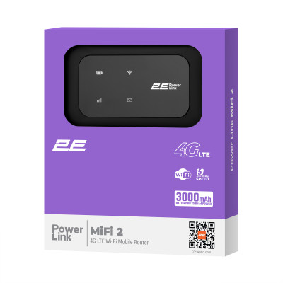 Мобільний маршрутизатор 2E PowerLink (MiFi-2 2025) N150, LTE, Wi-Fi4, 1xType-C, 1xCRC9, 3000мА•год чорний