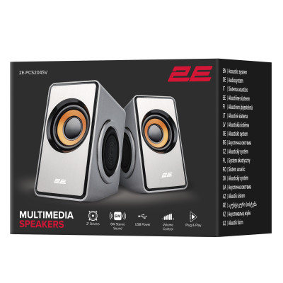 Акустична система 2E PCS204, 2.0, USB, Silver