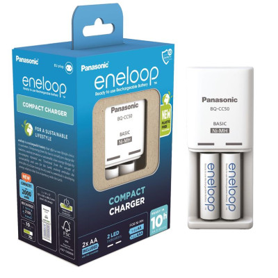 Зарядний пристрій Compact Charger+  Акумулятор Eneloop NI-MH  AA 2000 мАг, 2 шт.