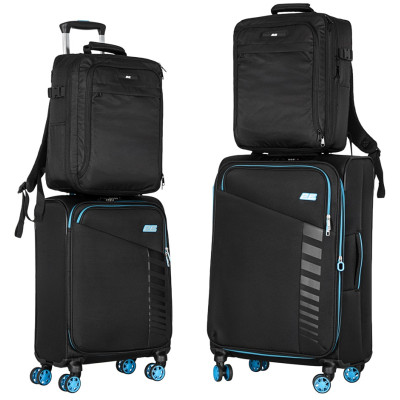 Набір валіз 2E, Trek, (M+S), TSA, 4 колеса, + 2 рюкзаки Cabin (2E-BPET-CABIN-BK), поліестр, чорний