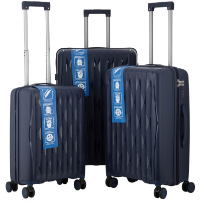 Набір валіз 2E, M7979, поліпропілен, (L+M+S), блискавка anti theft, 4 колеса, кодовий замок, темно-синій