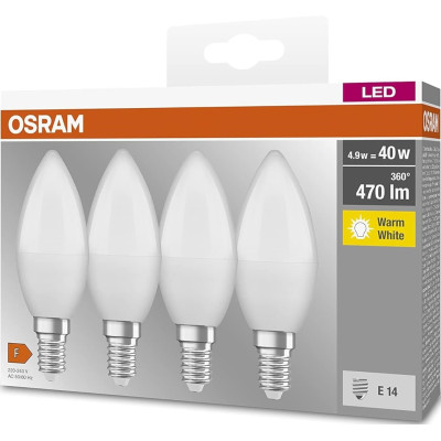 Набір ламп 4шт OSRAM LED E14 4.9Вт 2700K 470Лм B40