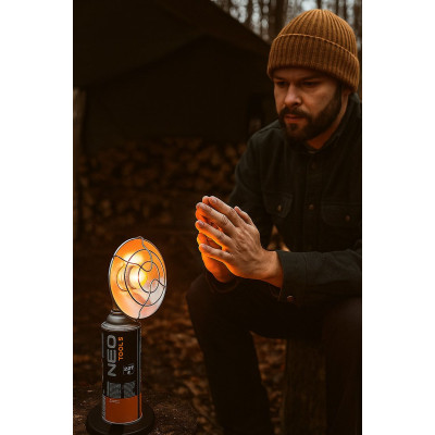 Обігрівач газовий туристичний Neo Tools, 92г/год, картриджний, регулятор, п'єзопідпал, чорний