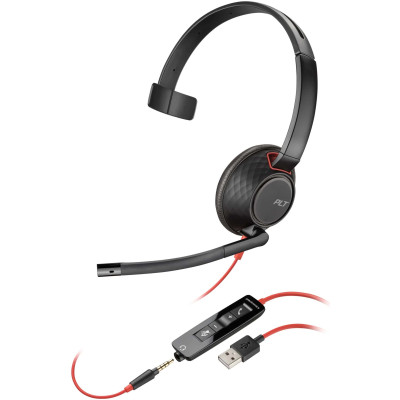 Гарнітура комп'ютерна моно On-ear Poly Blackwire 5210, USB-A, USB-C, 3.5 мм, всеспрямований, noise cancelling, чорний