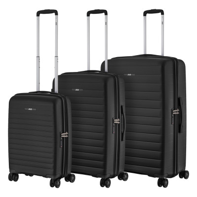 Набір валіз 2E, Aero, поліпропілен, (L+M+S), TSA, 4 колеса, EXP, чорний