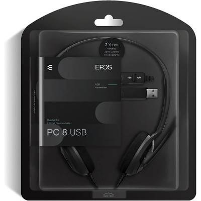 Гарнітура комп'ютерна стерео On-Ear EPOS PC 8 Chat, USB, односпрямований, 2м, Чорний