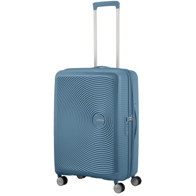 Валіза American Tourister, Soundbox, поліпропілен, середня, 67см, 71.5/81л, TSA, 4 колеса, EXP, сіро-синій
