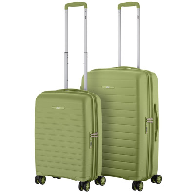 Набір валіз 2E, Aero, поліпропілен, (M+S), TSA, 4 колеса, EXP, оливково-зелений