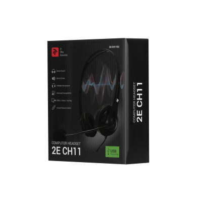 Гарнітура ПК стерео On-ear 2E CH11 USB, omni-mic, 2м, чорний