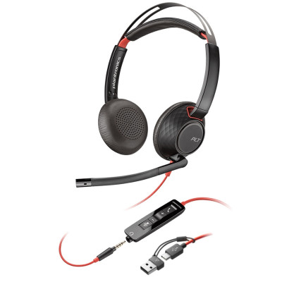 Гарнітура комп'ютерна стерео On-ear Poly Blackwire 5220, USB-A, USB-C, 3.5 мм, всеспрямований, noise canceling, чорний
