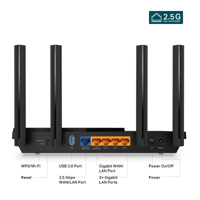 Маршрутизатор TP-LINK ARCHER AX55 PRO AX3000, 3xGE LAN, 1xGE WAN/LAN, 1x2.5GE WAN/LAN, 1xUSB 3.0, MESH Маршрутизатор TP-LINK ARCHER AX55 PRO AX3000, 3xGE LAN, 1xGE WAN/LAN, 1x2.5GE WAN/LAN, 1xUSB 3.0, MESH