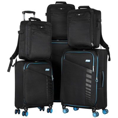 Набір валіз 2E, Trek, (L+M+S), TSA, 4 колеса, + 3 рюкзаки Cabin (2E-BPET-CABIN-BK), поліестр, чорний