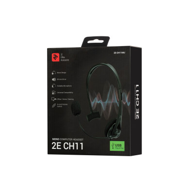 Гарнітура ПК моно On-ear 2E CH11 USB, omni-mic, 2м, чорний