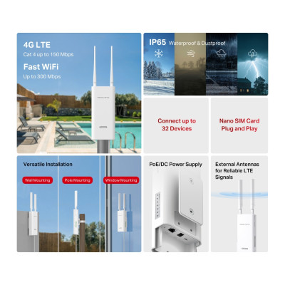 Маршрутизатор MERCUSYS MB118-4G N300, 4G/LTE, 1xFE LAN, outdoor