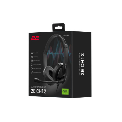 Гарнітура ПК стерео On-ear 2E CH12 USB, omni-mic, 2м, чорний