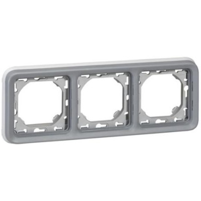 Супорт з рамкою для вбудованого монтажу Legrand Plexo, 3 пости, горизонтальна установка, сірий
