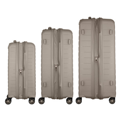 Набір валіз 2E, Aero, поліпропілен, (L+M+S), TSA, 4 колеса, EXP, сіро-коричневий