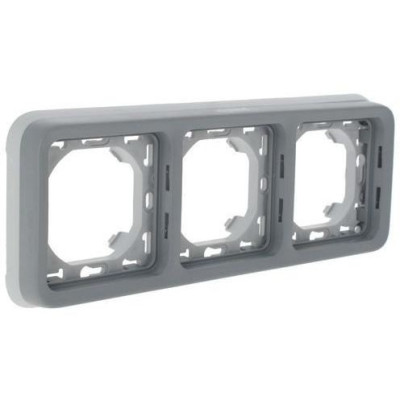 Супорт з рамкою для вбудованого монтажу Legrand Plexo, 3 пости, горизонтальна установка, сірий