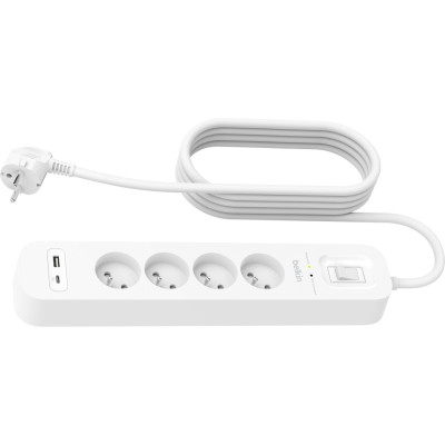 Подовжувач мережевий Belkin 2м, 4хТипE, 16А, USB-A/USB-C 18Вт, фільтр, білий