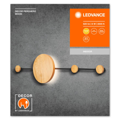 Світильник настінний LEDVANCE Decor Perchero Wood 6Вт 620Лм 3000K WiFi чорний Світильник настінний LEDVANCE Decor Perchero Wood 6Вт 620Лм 3000K WiFi чорний
