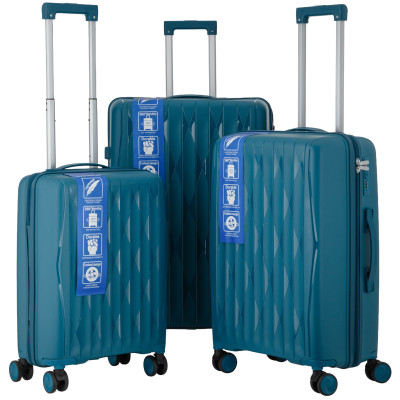 Набір валіз 2E, M7979, поліпропілен, (L+M+S), блискавка anti theft, 4 колеса, кодовий замок, блакитний