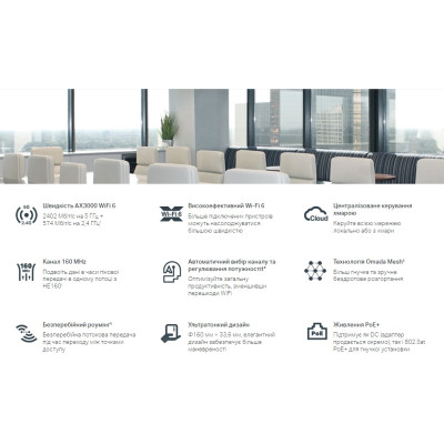 Точка доступу TP-LINK EAP653 AX3000, 1xGE LAN, PoE, Passive PoE