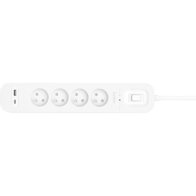 Подовжувач мережевий Belkin 2м, 4хТипE, 16А, USB-A/USB-C 18Вт, фільтр, білий