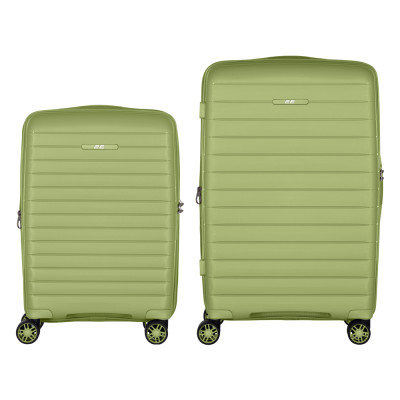Набір валіз 2E, Aero, поліпропілен, (M+S), TSA, 4 колеса, EXP, оливково-зелений
