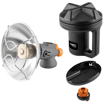 Обігрівач газовий туристичний Neo Tools, 92г/год, картриджний, регулятор, п'єзопідпал, чорний